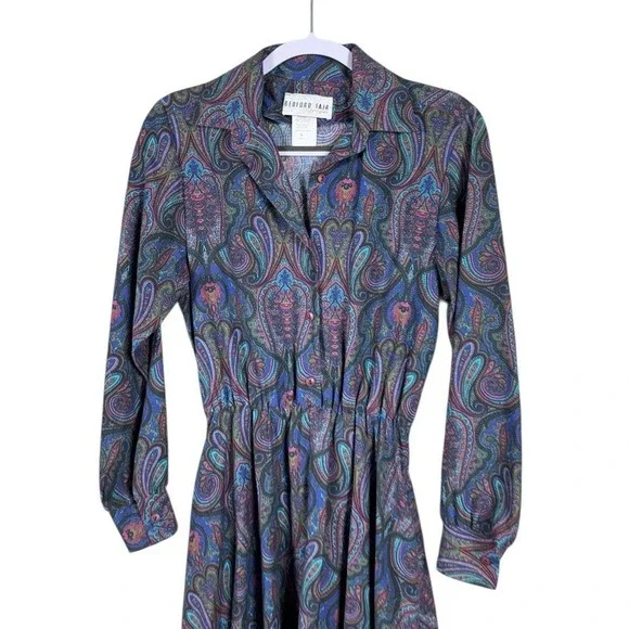 Vintage 80s Bedford Fair Maxi Dress Size 6 Modest Paisley Cottage Prairie - Picture 3 of 7